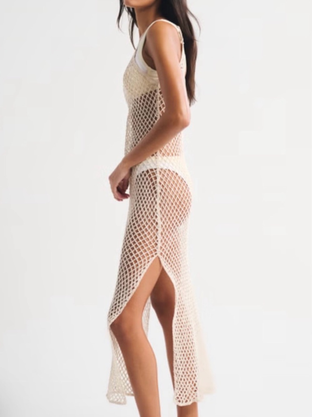 Abercrombie & Fitch Crochet-Style Scoopneck Maxi Dress Coverup - Cream XS - Picture 3 of 6